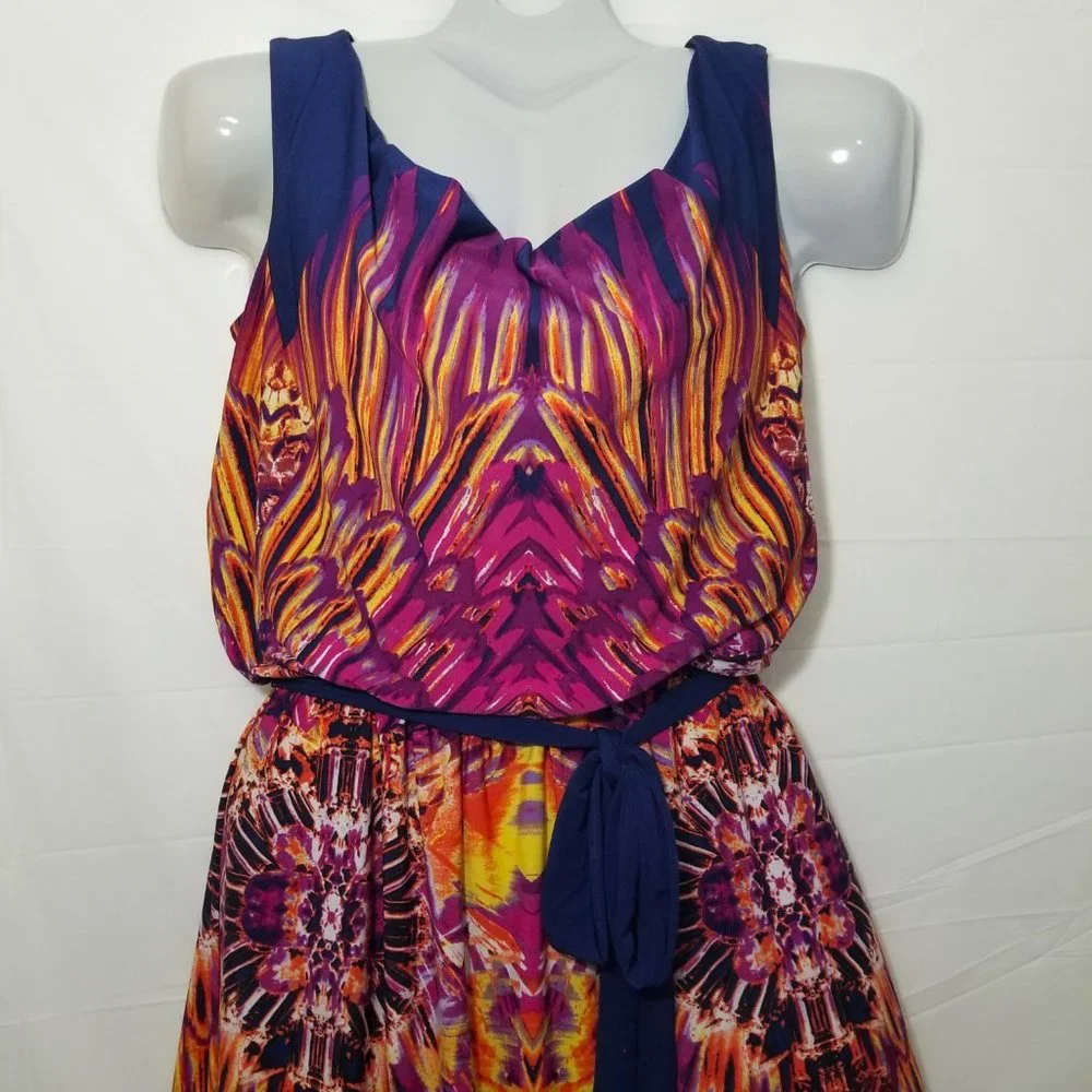 Fenn Wright Manson Womens 4 Sleeveless High-Low Blue Purple Yellow Orange Dress - Picture 4 of 16